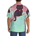 thumbnail image 3 of Lsque Cats On Broomstick print Men's Cuban Collar Short Sleeve Shirt Summer Beachwear Casual Button Down Fashionable Vacation Leisure Shirt-4X-Large, 3 of 7