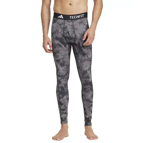 ADIDAS MEN'S TECH-FIT CAMOUFLAGE TRAINING TIGHTS - SIZE: MEN XL - BLACK MULTI