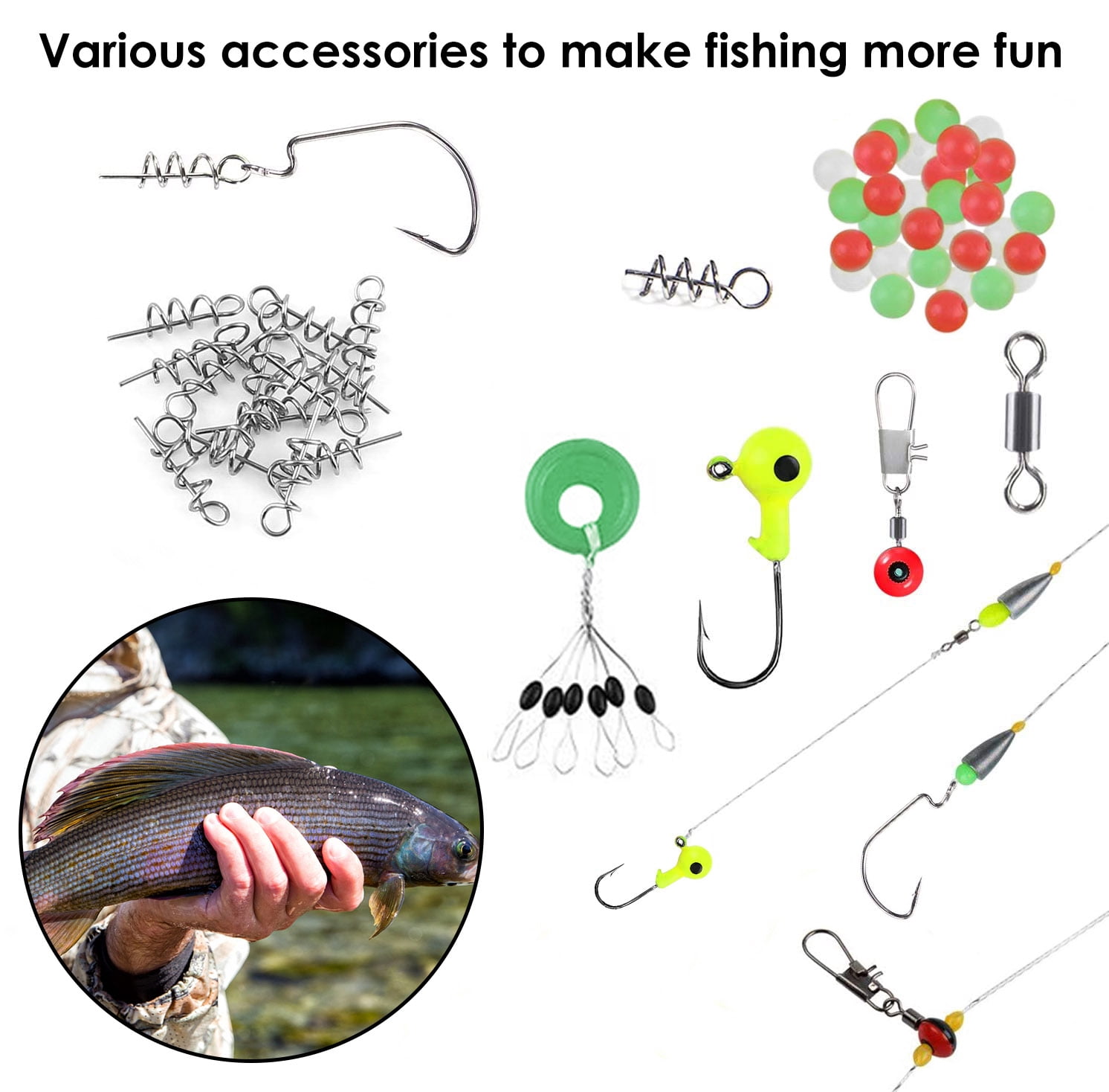 (Weiyi-EC)-- 188Pcs Fishing Accessory Kit Portable Fishing Set Including Jig Hooks Sinker Weights Spoon Lure Removable Split Shot With Tackle Box For Fathers Day Gift **--（ 6lop';k）