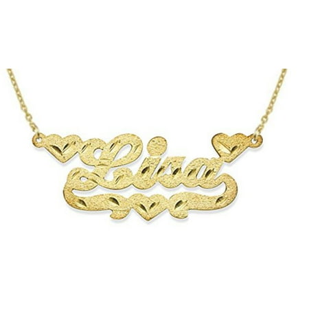 Satin Silver Heart - Personalized 3 Heart Satin Diamond Cut Nameplate Necklace Sterling Silver or Yellow Gold Plated Silver. Special Order, Made to Order.