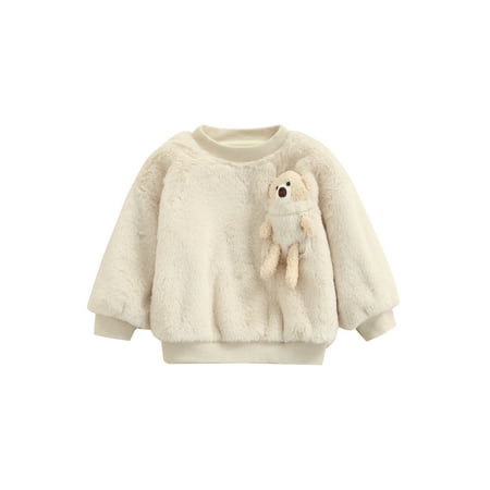 

Casual Tops Long Sleeve 3D Cartoon Bear Decoration Patchwork Pullover Sweatshirt Bear Plush Sweater