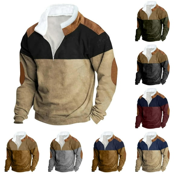 Momasggi Men's Quarter Zipper Sweatshirts Fall Winter Warm Pullover Tops Fashion Color Block Long Sleeve Stand Collar Sweatshirts Big and Tall Outdoor Tactical Sweatshirt Dark Gray 3XL