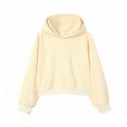 thumbnail image 6 of Purcolt Cropped Hoodies for Women Solid Color Long Sleeve Crop Pullover Sweatshirt Y2k Basic Casual Short Hooded Sports Tee Shirts, 6 of 9