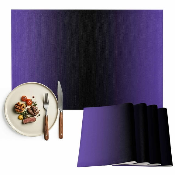 Placemats Set of 4, Ombre Black Purple Placemats Set of 4, Gradient Color Tablemats Washable Placemat Table Decoration for Kitchen Table Dinner Party Home Decor Indoor Outdoor 13x19 Inch
