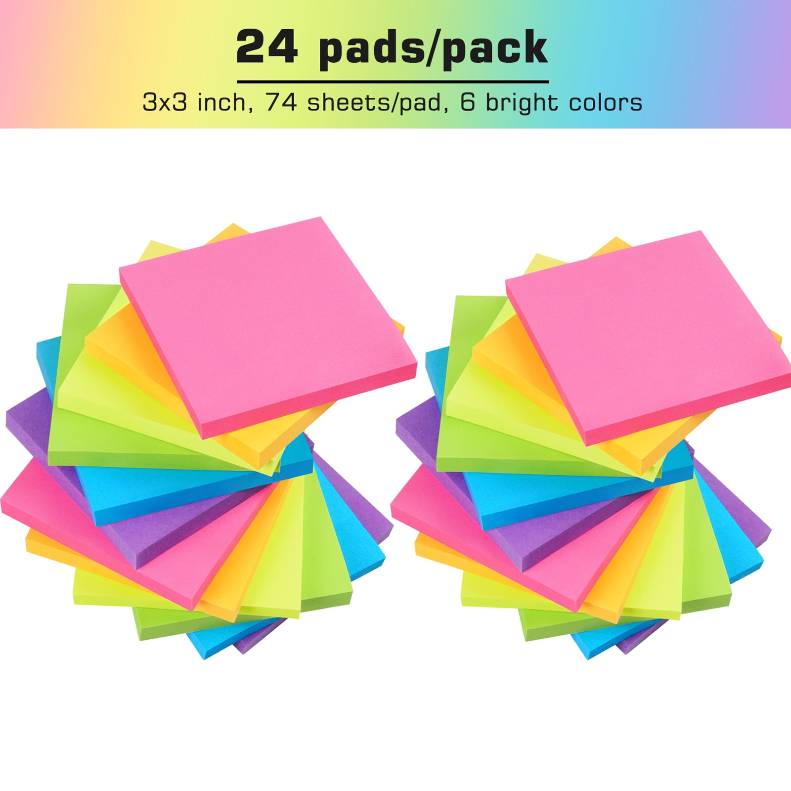 Sticky Notes 3x3 Self-Stick Notes Bright Colors Sticky Notes 4 Pads 90  Sheets/Pad (Black)