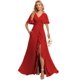 thumbnail image 1 of deamify Women's V Neck Ruched Chiffon A Line Bridesmaid Dresses 2025 with Pockets Plus Size Flutter Sleeve Red Formal Party Dress for Beach Wedding 26W, 1 of 7
