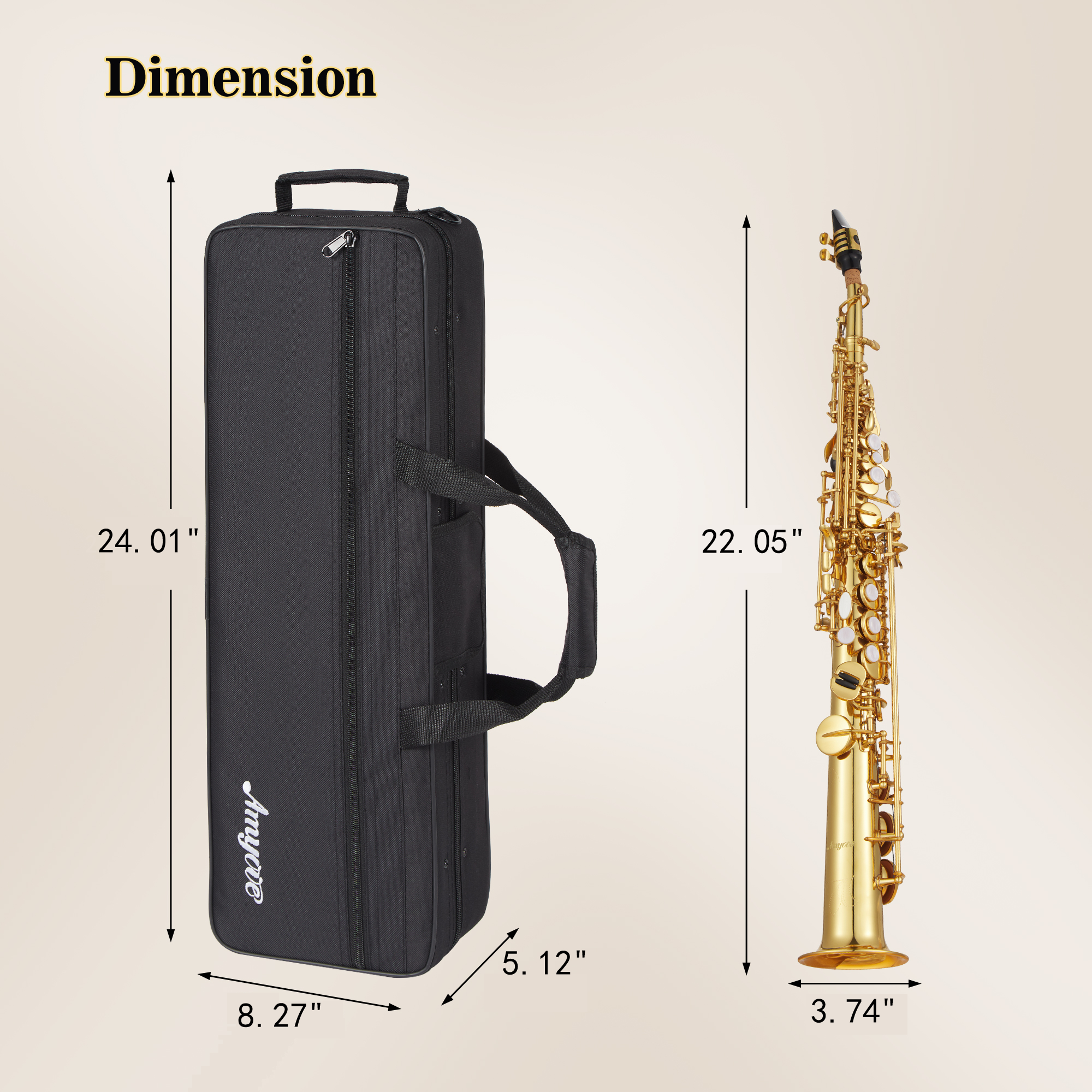 Soprano Saxophone Package for All Levels- Complete Beginner-to-Professional Kit with Carrying Case, Neck Strap, Reeds, Stand, and Cleaning Accessories