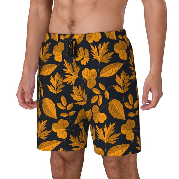 Balery fall leaf Bañador para hombre, shorts de playa de secado rápido con entrepierna y forro de compresión-Medium