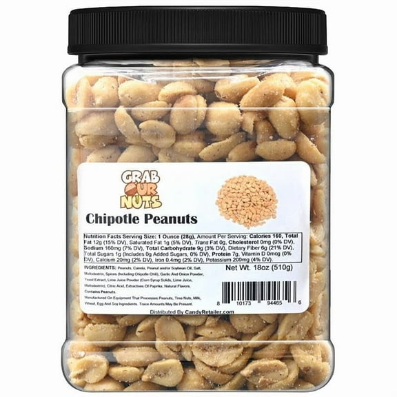Grab Our Nuts Chipotle Flavored Roasted Peanuts - High Protein Snack - 18 Ounces