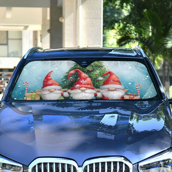Gnomes Christmas Trees Automotive Front Car Windshield Sun Shade Reflector Foldable for Front Fit for Cars Truck SUVs