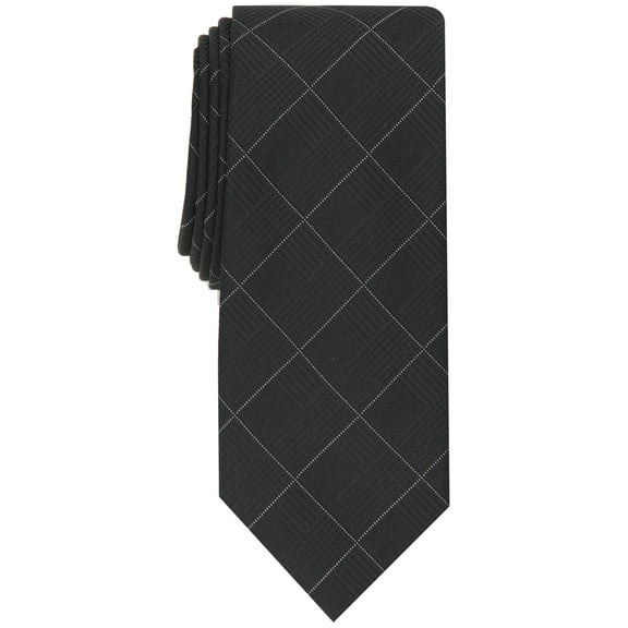 Alfani Mens Necktie Gering Plaid Tie Black