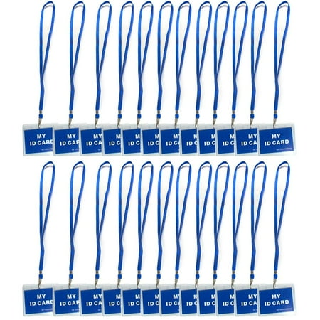 Transparent Vinyl Lanyard - 24 Pc ID Name Badge Card Holder Vinyl Clear Case Blue Lanyard Horizontal License