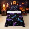 thumbnail image 2 of Erosebridal Neon Halloween Bat Twin Sheets, Stars Galaxy Bedding, Dark Purple, Black Reversible, 3-Piece, 1 Flat Sheet, 1 Fitted Sheet and 1 Pillowcase, 2 of 6