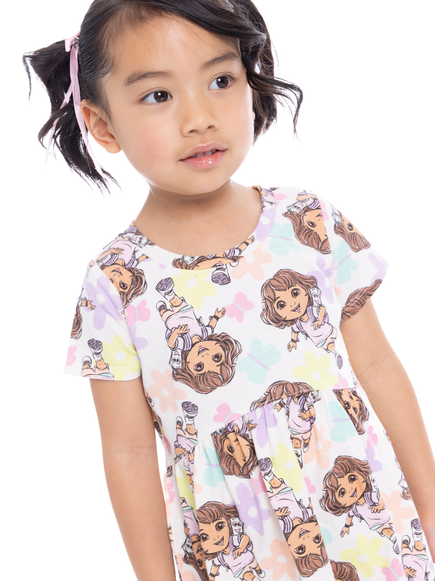 Dora the Explorer Toddler Girl All Over Print Short Sleeve Dress, Sizes 12 Months-5T