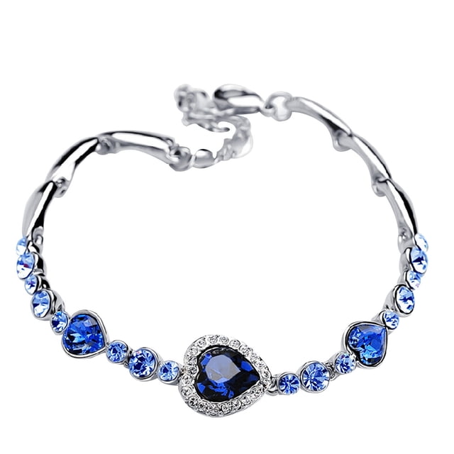 Pulsera de plata del océano del rhinestone del corazón Pulseras para las mujeres Pulseras para las mujeres pulsera del corazón de las niñas Dainty pulsera