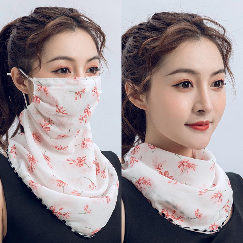 Women Sun Protection Print Scarf Dustproof Neck Scarf Face Mouth Cover Outdoor Protective Supplies