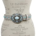 thumbnail image 4 of Western Turquoise Rhinestone Studded Faux Crocodile Print Genuine Leather Belt, 4 of 6