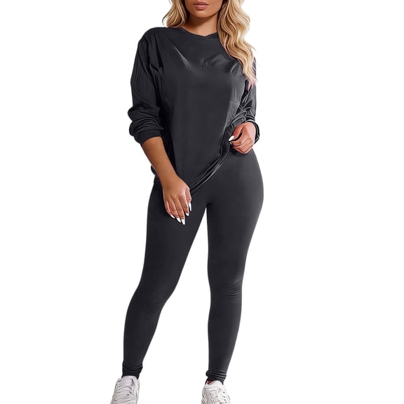 Plus Size 2 Piece Sets For Curvy Women Sexy Fall Long Sleeve Tops Wide Leg Pants Sets Sweatsuits Casual Tracksuits Black S