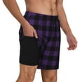 thumbnail image 3 of Balery Purple Black Plaid Mens Swim Trunks Swim Shorts for Men Quick Dry Inseam Beach Shorts with Compression Liner Pocket-, 3 of 9