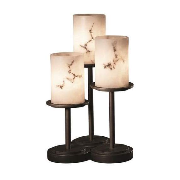 Justice Design FAL-8797-10-MBLK LumenAria Dakota - 3 Light Table Lamp with Cylinder/Flat Rim Faux Alabaster Shade Matte Black Incandescent Dark Bronze Finish