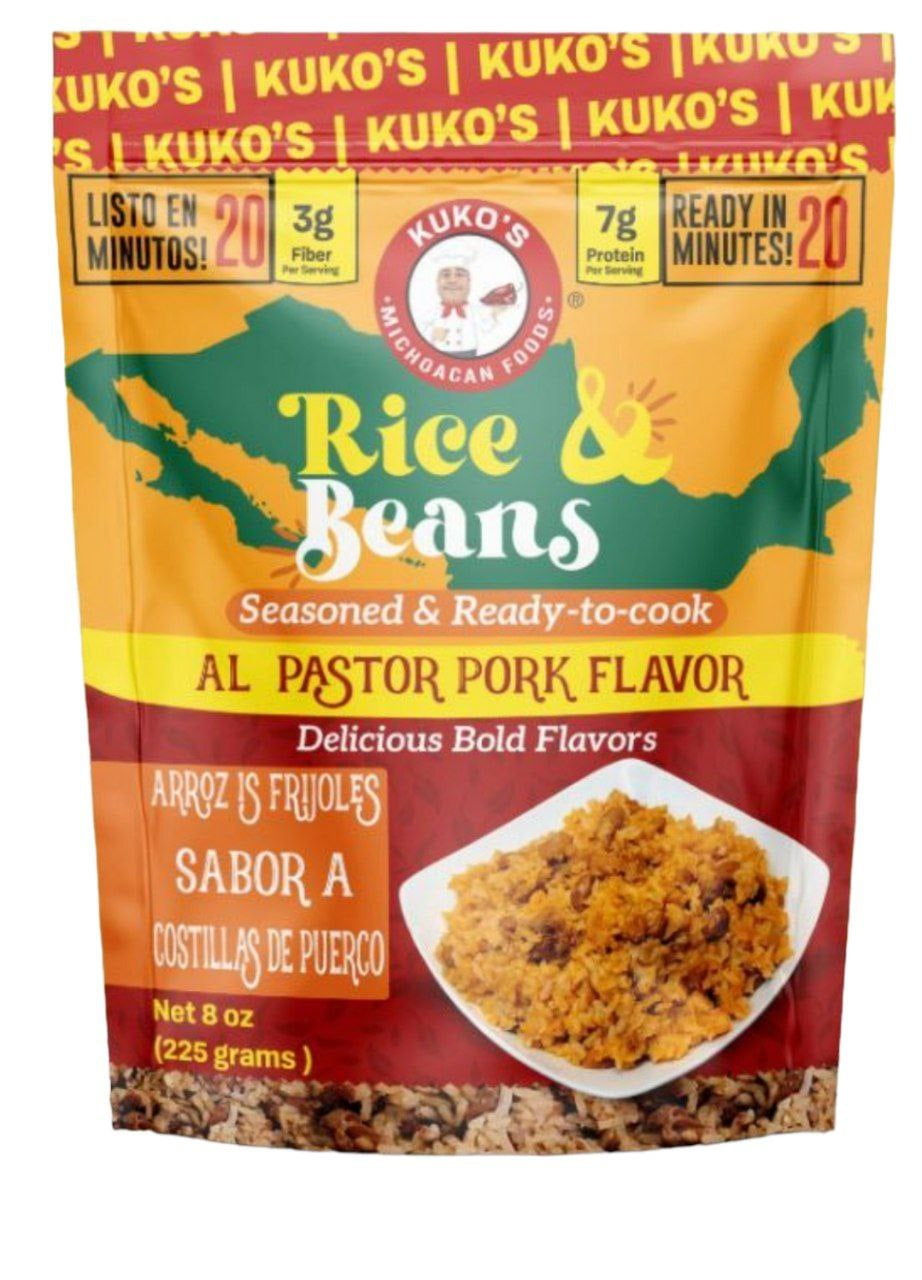 Al Pastor Pork flavored rice & pinto beans Michoacan morisqueta arroz y