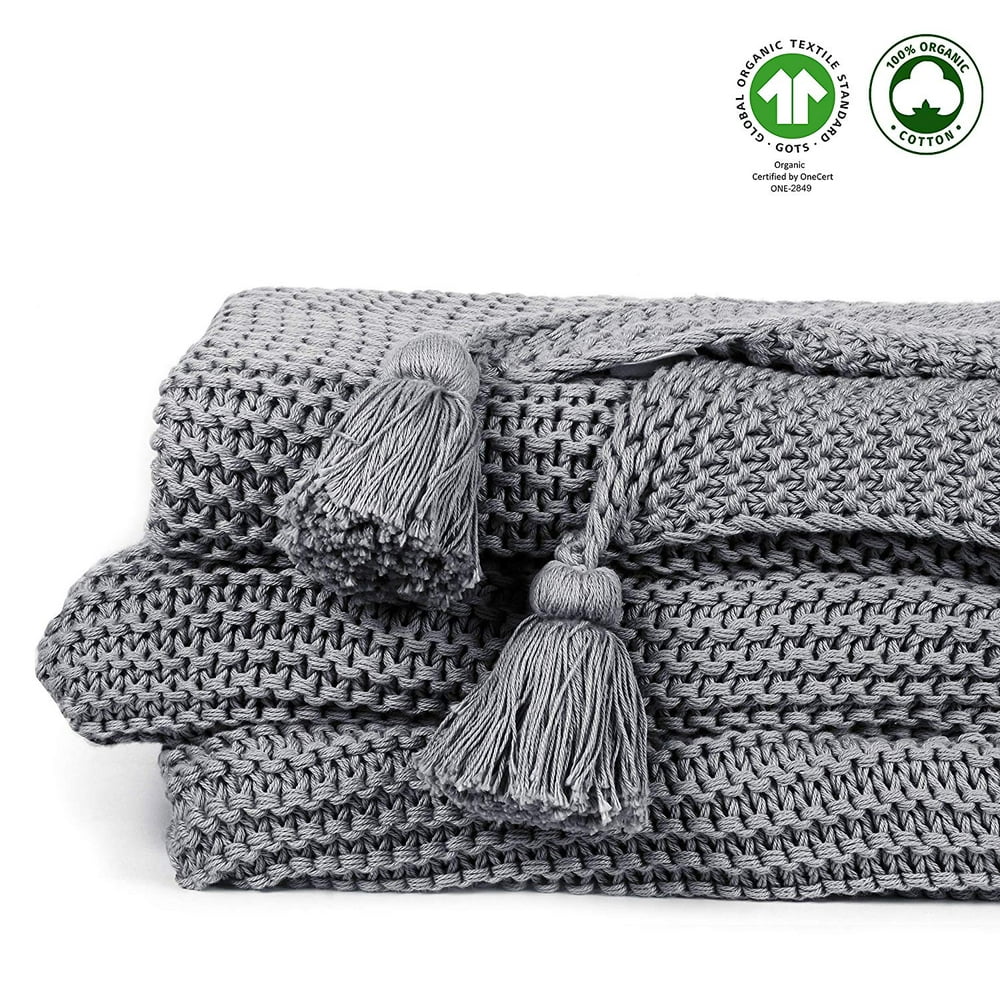 A1HC Chunky Knit GOTS Certified Organic Cotton Oversized Throw Blankets