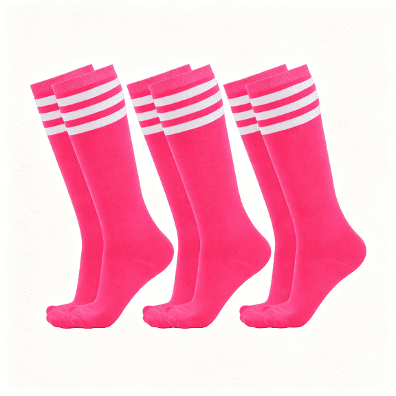 OQRKI 3 Pairs Kids Soccer Socks Striped Knee High Socks Baseball Softball Socks Youth Athletic Socks for Boys Girls Boys Soccer Socks