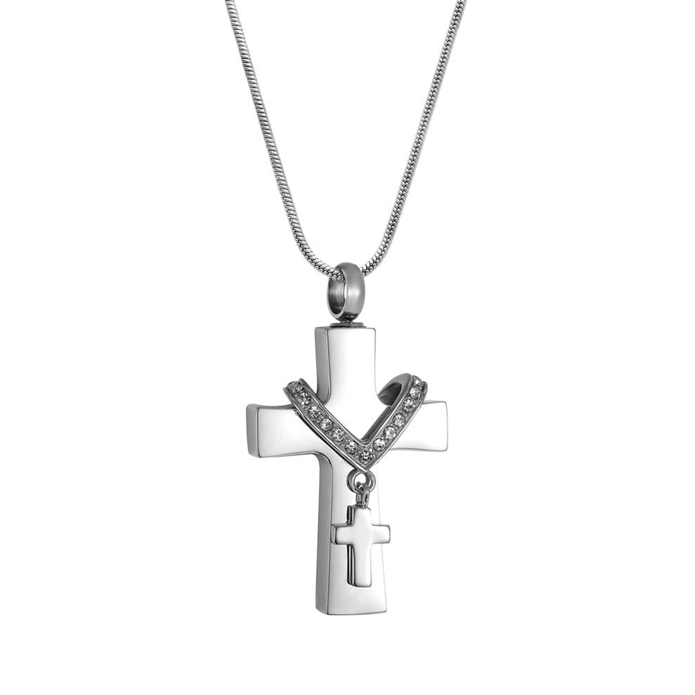 Flower Crystal Inlay Cross Cremation Jewelry for Ashes Pendant Holder Urns Pet/Human Keepsake Memorial Necklace for Men Women