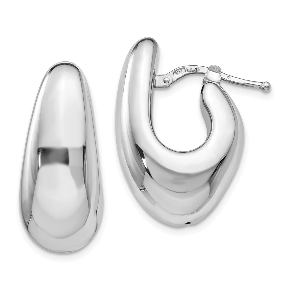 FB Jewels Solid 925 Sterling Silver Rhodium-Plated Polished Fancy Hoops 