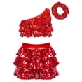 thumbnail image 2 of CHICTRY Kids Girls Sequin Metallic Jazz Modern Latin Dance Crop Top with Skirt Hair Band Set Red 14, 2 of 7