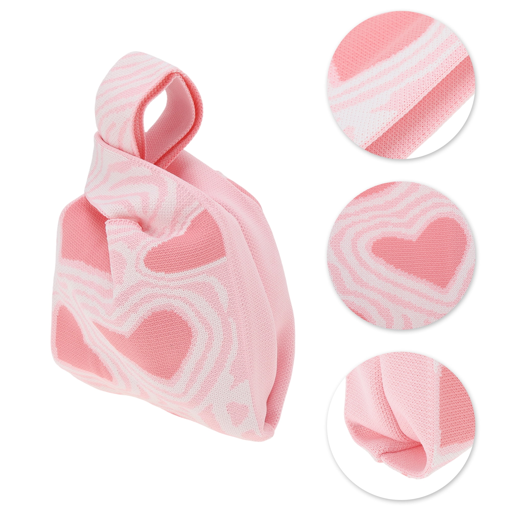 Unique Bargains Heart Knitted Wrist Bag Light Pink 1 Pc
