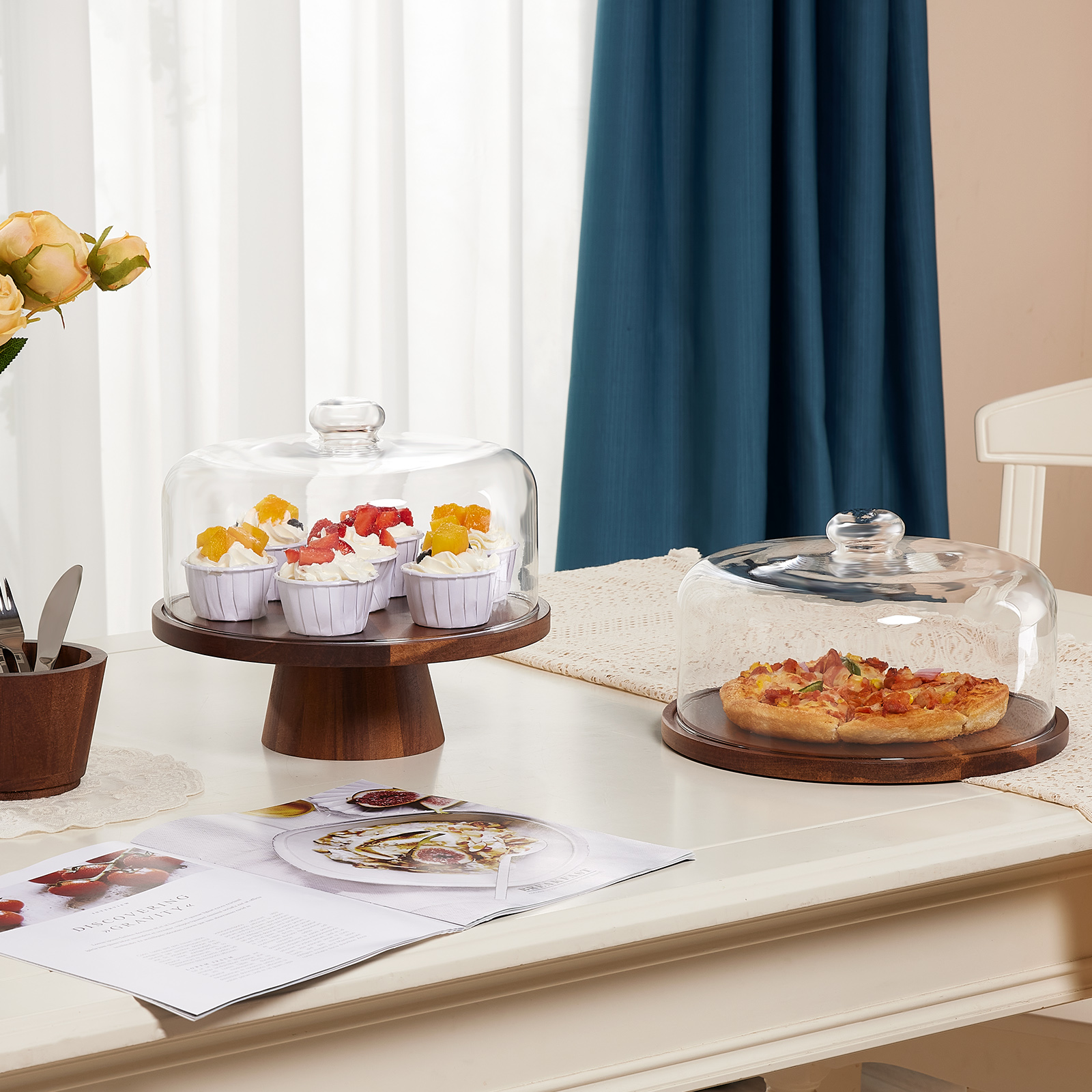 VIVIRBIEN Wood Cake Stand with Dome, 11 Inch, 2-in-1 Design photo 4