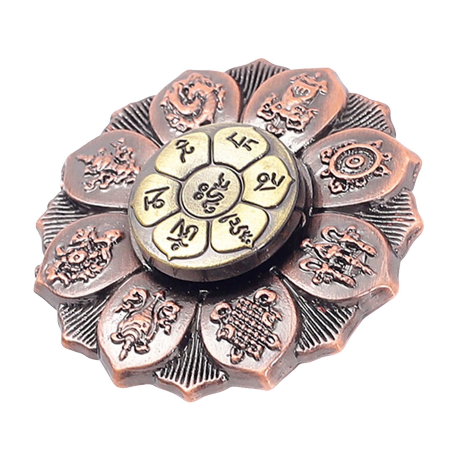 Buddhist Lotus Meditation Fidget Spinner with Sacred Symbols - Antique Copper Finish Stress Relief Tool for Anxiety & Focus - Mindful Relaxation Spinner for Adults and