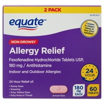 Equate Fexofenadine Hydrochloride USP Non-Drowsy Allergy Relief Tablets, 180 mg, Twin Pack 60 Tablets, Compare to Allegra® Allergy 24 Hour Active Ingredient