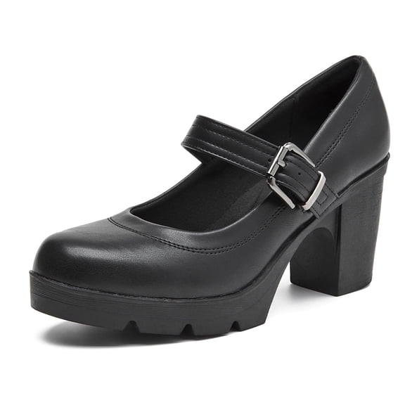 Women's Mary Jane Dress Shoes Low Block Closed Toe Heels Work Chunky Pumps Comfortable Round Toe Wedding Shoes Black Size 6.5