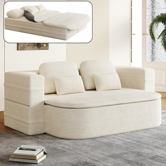 75" Convertible Folding Sofa Bed,Full Size Sleeper Sofa with Blanket,Modern Chenille Fabric Floor & Futon Loveseat Couch,Memory Foam Folding Mattress Sleeper for Living Room