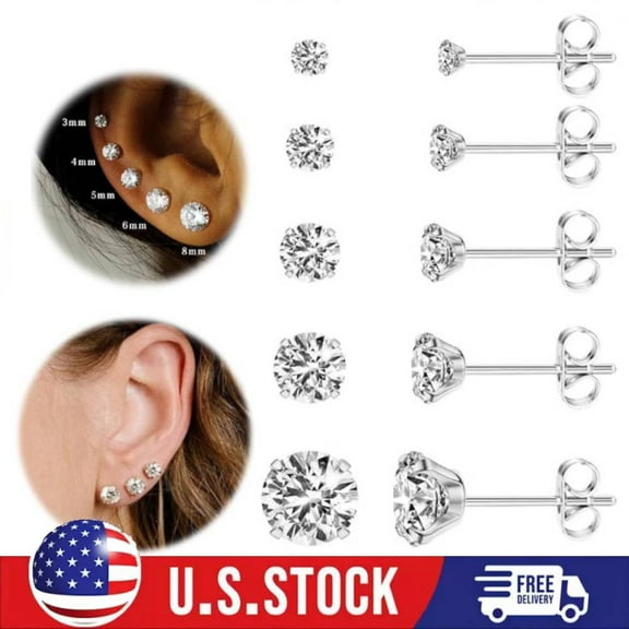 5Pairs Long Post Earrings Stainless Steel Stud for Women Sensitive Ears Piercing
