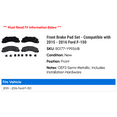 thumbnail image 2 of Front Brake Pad Set - Compatible with 2015 - 2016 Ford F-150, 2 of 2
