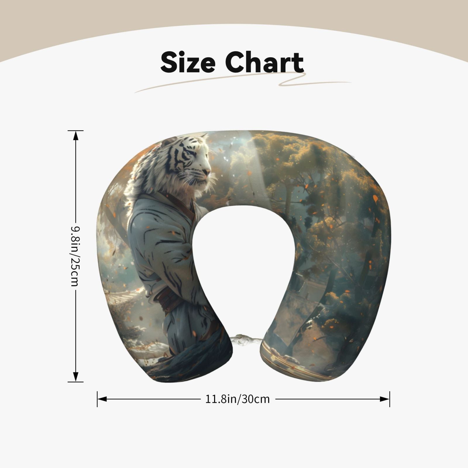 Xecao Forest Meditating White Tiger Print Memory Foam Cervical Neck Pillow Versatile U-Shaped Pillows for Home,Office,Camping,Travelling,Soft Washable Cover