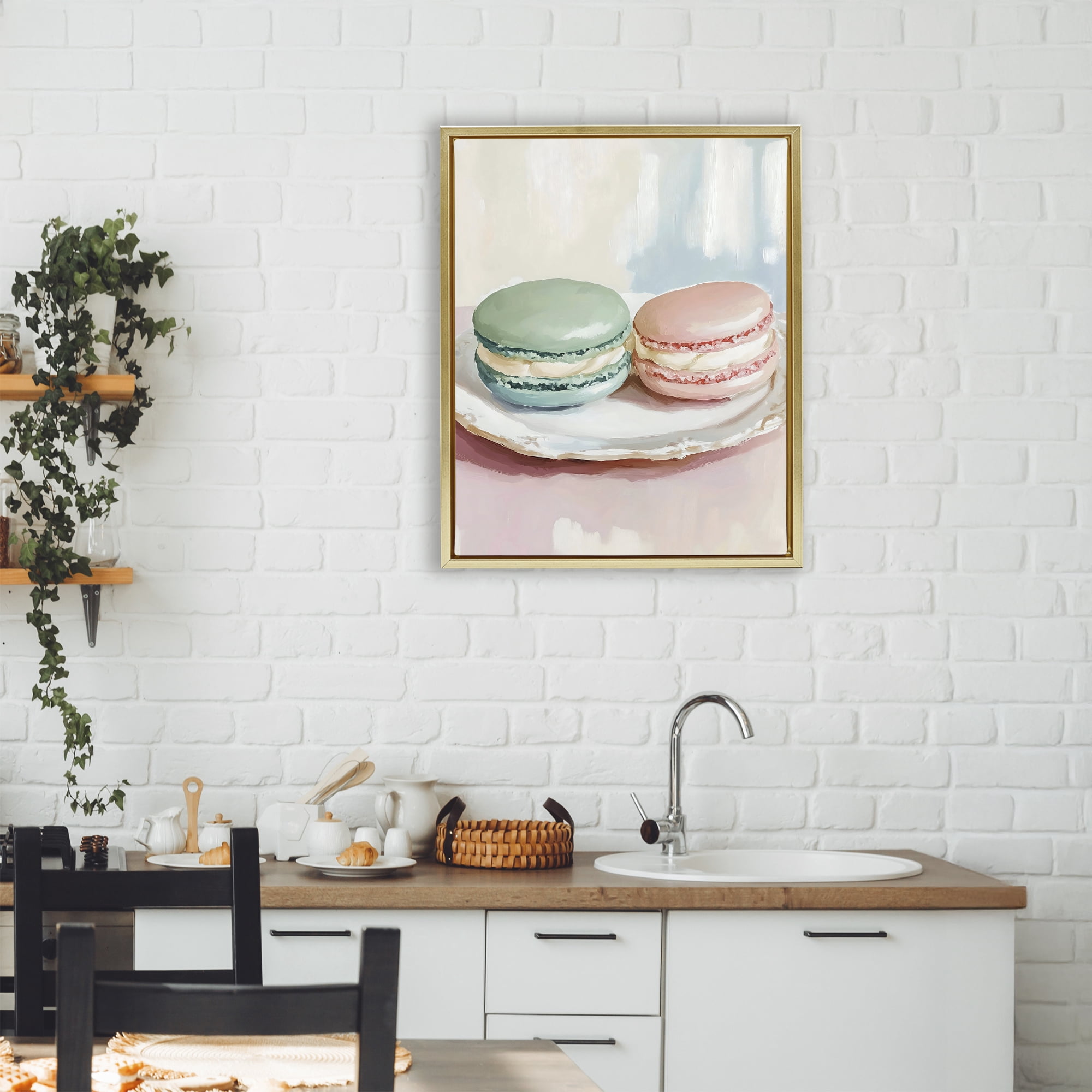 Stupell Industries Pastel Macarons on Plate Gold Framed Floater Canvas Wall Art, design by The Prints Vibe