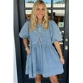 thumbnail image 3 of Chic Dusk Blue Bowknot Bubble Sleeve Short Denim Dress for Women | [ZhiHiMeRi] | (US 12-14)L, 3 of 5
