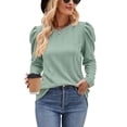 thumbnail image 2 of ZOHIUM Women's Top Women's Shirts Ladies Crew Neck Long Sleeves Knitted Jacquard Solid Color T Shirt Fashion Loose Tops Spring Tops for Women （Green,S), 2 of 6