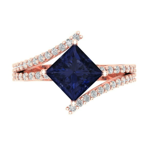 Solitaire with Accents Engagement Ring for Women - 2.3075ct Simulated Blue Sapphire in 18K Rose Gold Promise Ring