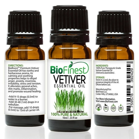 biofinest vetiver essential oil - 100% pure undiluted - premium organic - therapeutic grade - aromatherapy - promote sleep - best to reduce inflammation - free e-book