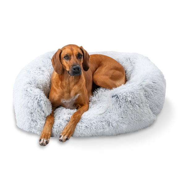 Open Box Best Friends by Sheri Shag Lounge Bed Calming Faux Fur Dog Bed, Frost, Large, 36" x 27"