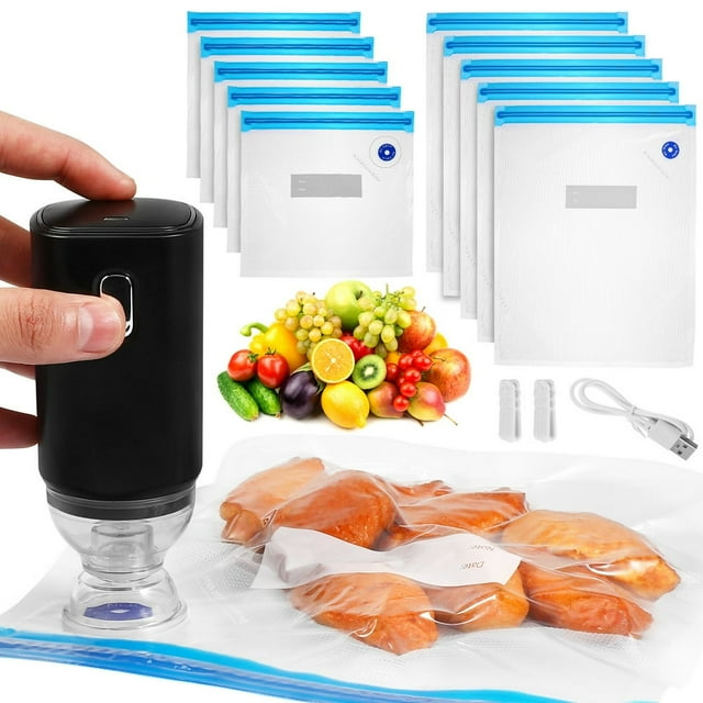 JUNWELLVacuum Sealer Machine 1 Set Rechargeable Food Saver Vacuum Sealer Machine Portable Handheld Food Sealer