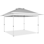 Alden Design 13 ft Pop-Up Adjustable Canopy W/ Overhang Rolling Storage Bag for Outdoor, Light Gray/White
