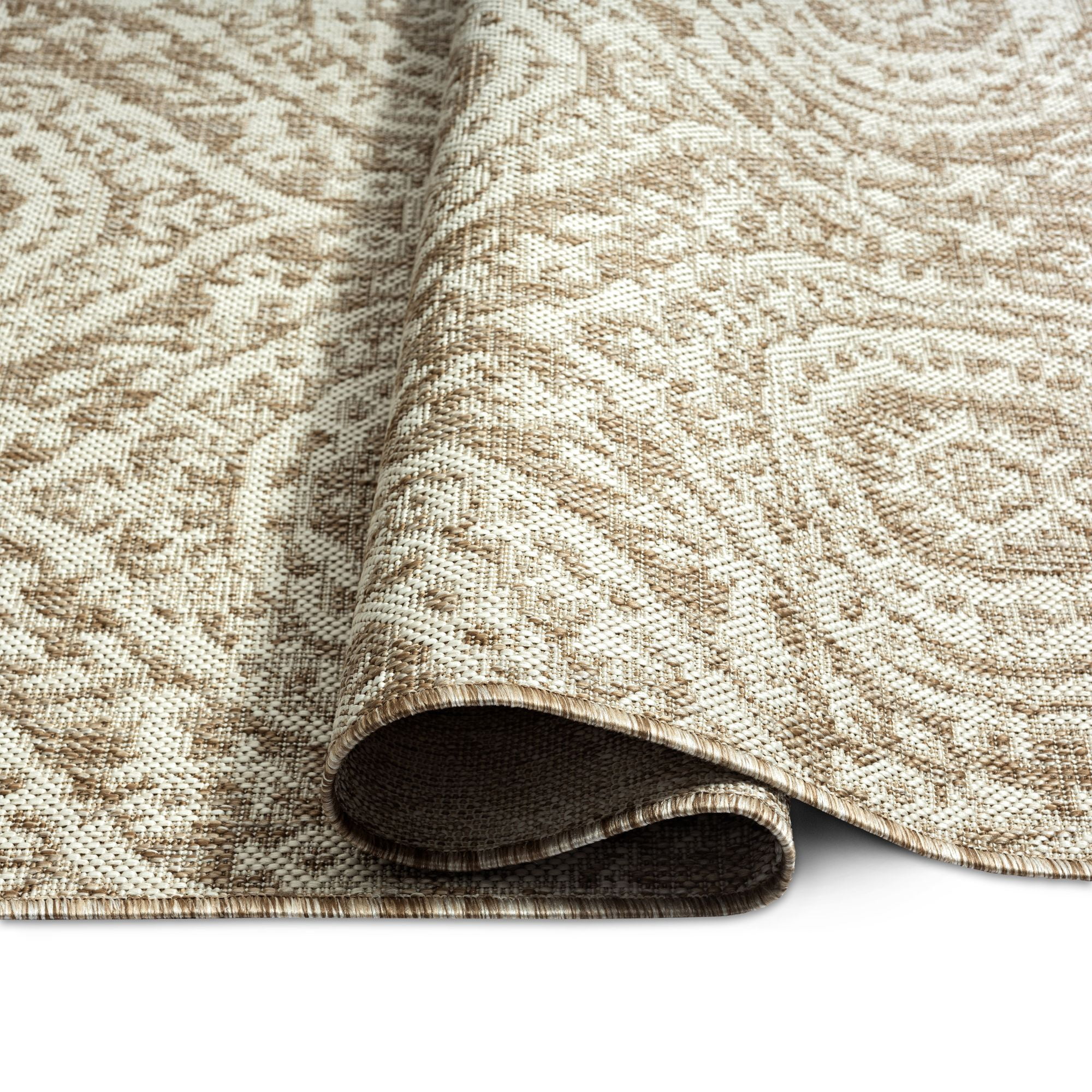 Nicole Miller New York Patio Country Zoe Moroccan Damask Indoor/Outdoor Area Rug, Taupe/Ivory , 7'9"x10'2"