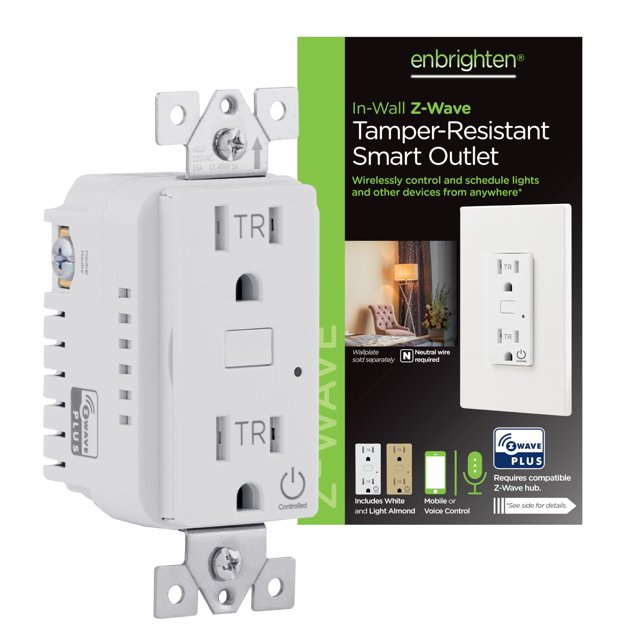 Enbrighten Z-Wave Plus Smart Receptacle, Works with Alexa, Google Assistant, Tamper-Resistant, Z-Wave Outlet, Always On Outlet, Hub Required, Smart Outlet, Lamps, Small
