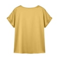 thumbnail image 5 of CUSTG Women Casual Blouses Summer Solid Color Satin Round Neck Short Sleeved Blouse Shirt Classic Tops, 5 of 5